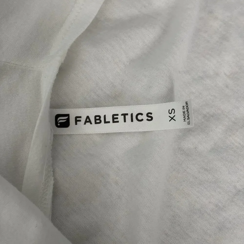 FABLETICS Women’s Cotton Blend Long Sleeve Open Front Cross Shirt White XS Gym